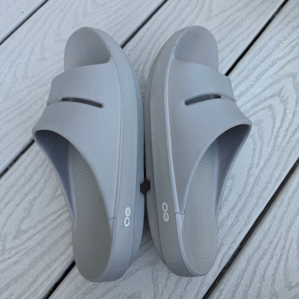 Oofos Unisex Ooahh Recovery Slides Gray Slate, Size Men 9 Women 11 - Picture 3 of 6